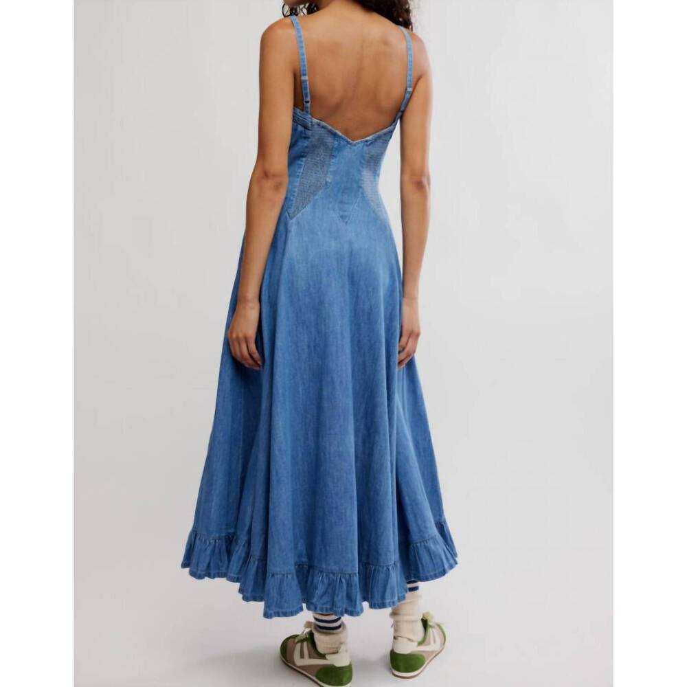 NEW FREE PEOPLE another season midi dress in boardwalk blue - Picture 3 of 5